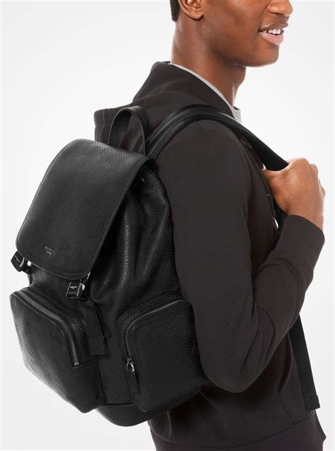 michael kors black camo backpack|Michael Kors black leather backpack.